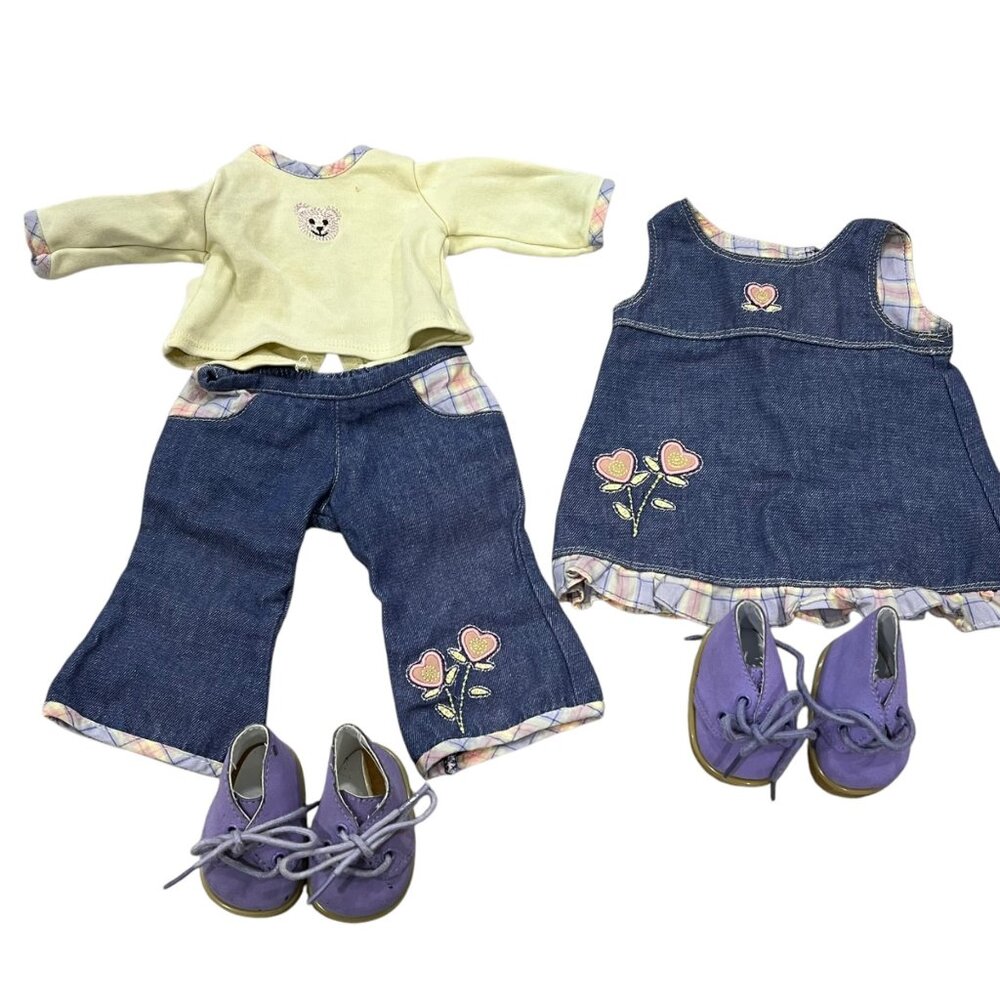 Bitty Baby Twins American Girl Denim Dress & Pants Set Yellow Purple